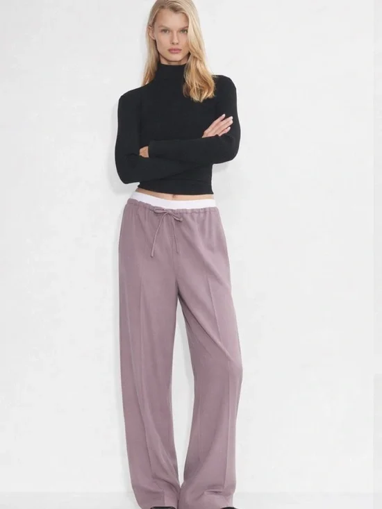 NWT Aritzia Babaton Equity Pants Size M | Italian Wool Wide Leg Blush Mauve - Picture 6 of 13